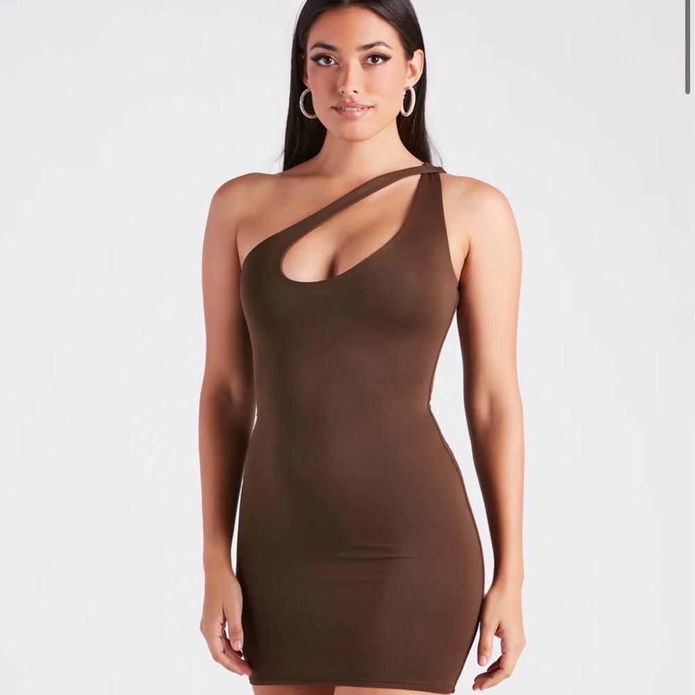 Windsor US S Brown Party Energy Cutout One Shoulder Bodycon Mini Party Dress